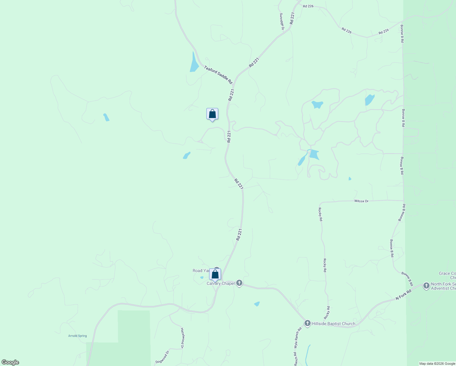 map of restaurants, bars, coffee shops, grocery stores, and more near 32762 Road 221 in North Fork