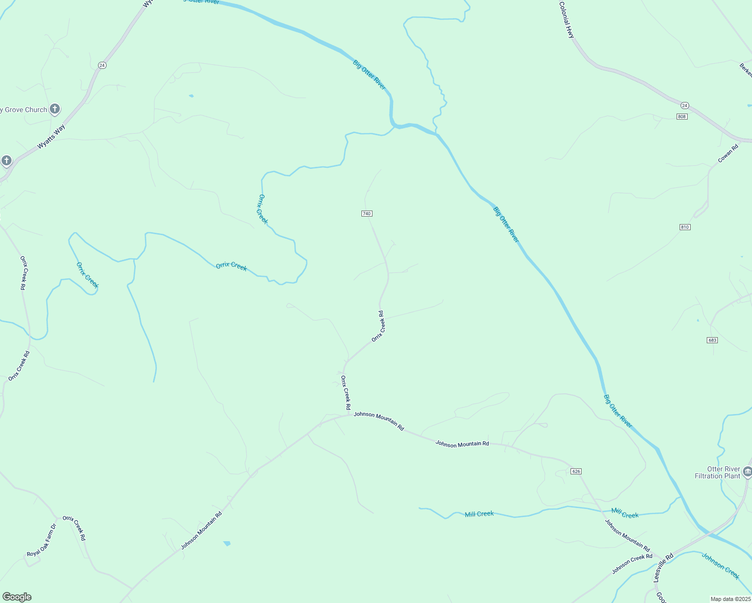 map of restaurants, bars, coffee shops, grocery stores, and more near 618 Orrix Creek Road in Evington