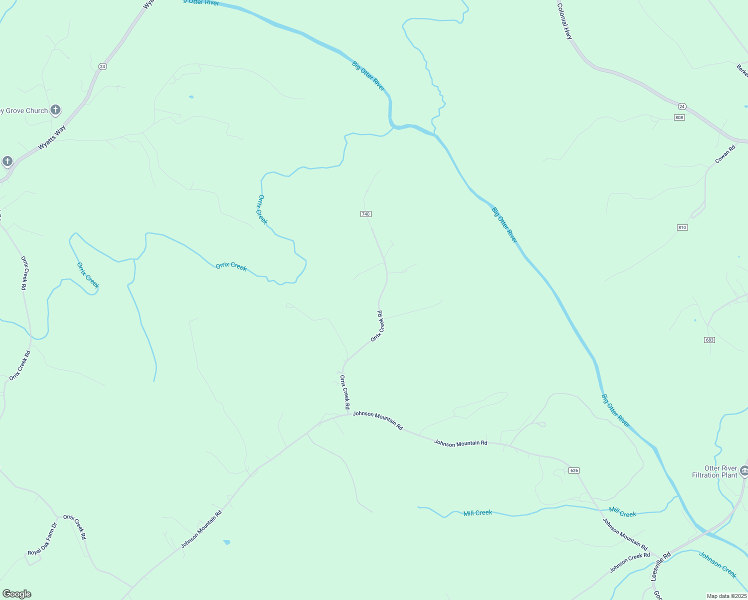 map of restaurants, bars, coffee shops, grocery stores, and more near 618 Orrix Creek Road in Evington