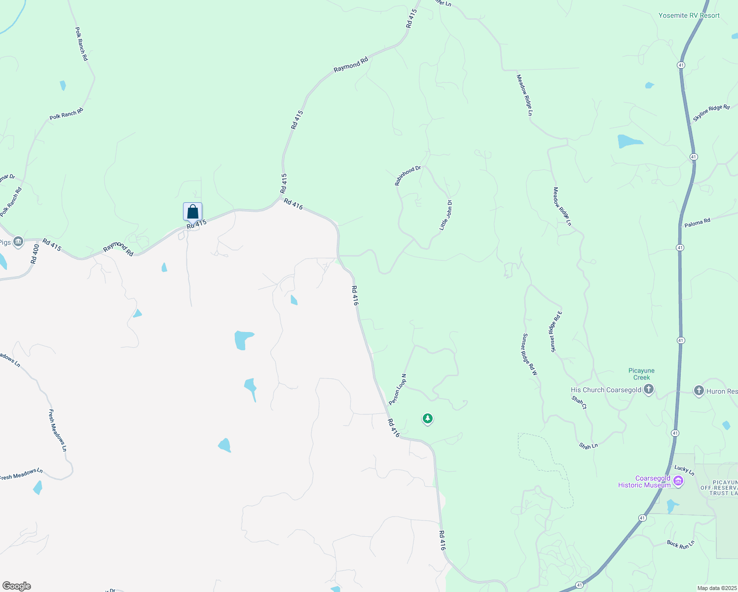 map of restaurants, bars, coffee shops, grocery stores, and more near 32791 Road 416 in Coarsegold