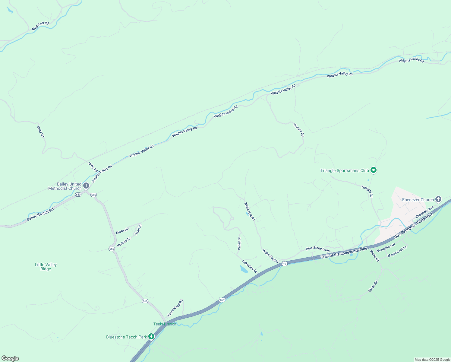 map of restaurants, bars, coffee shops, grocery stores, and more near White Hall Road in Tazewell County