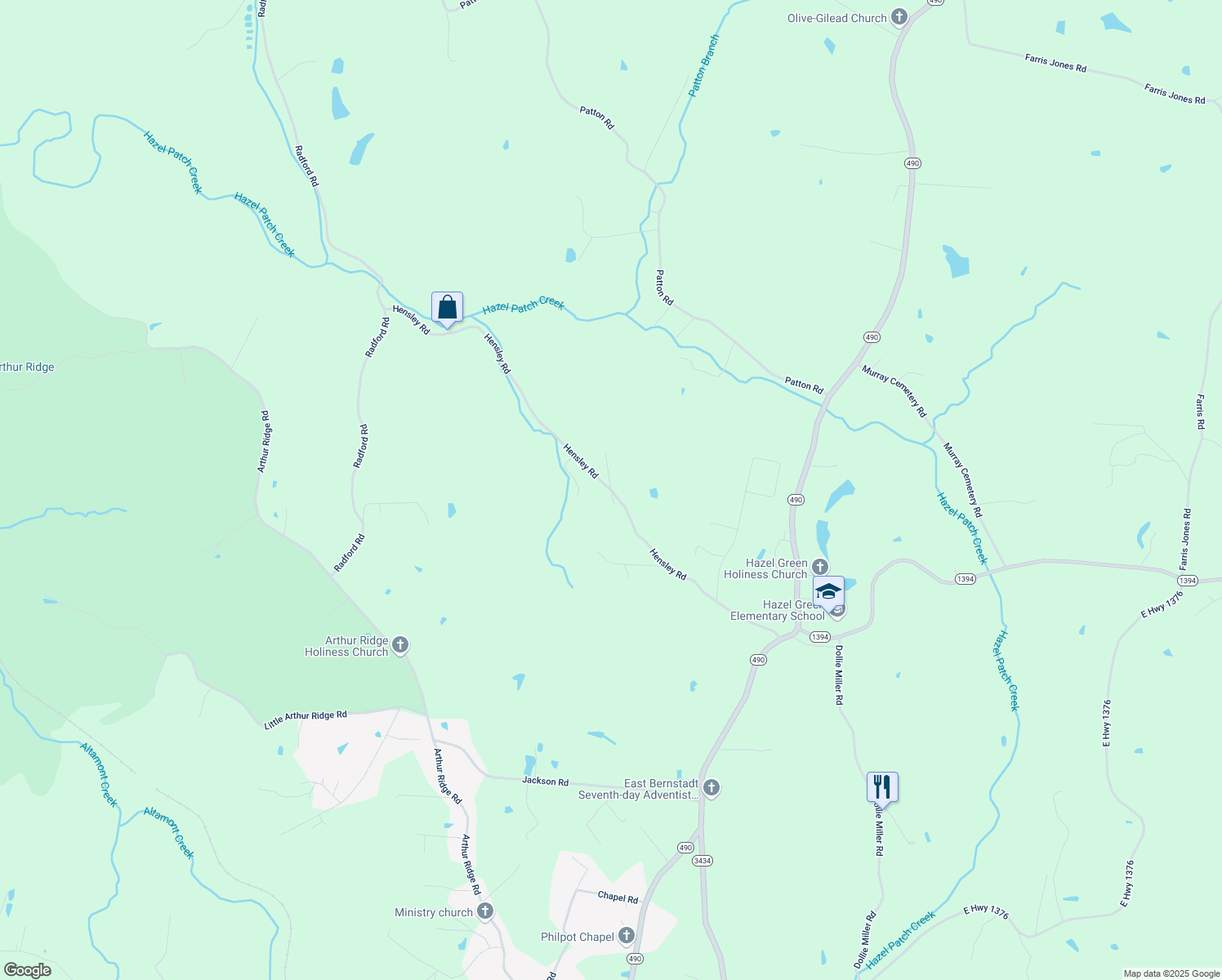 map of restaurants, bars, coffee shops, grocery stores, and more near 55 Little County Road in East Bernstadt