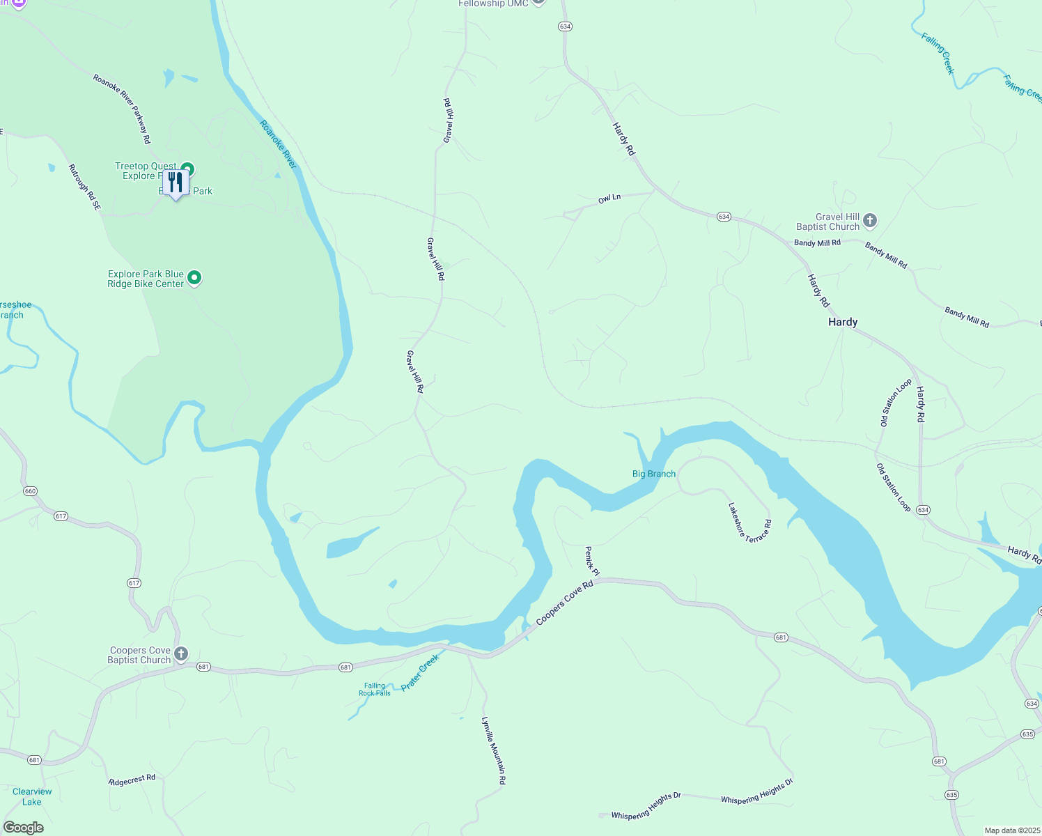 map of restaurants, bars, coffee shops, grocery stores, and more near 1367 Hickory Chase Lane in Vinton