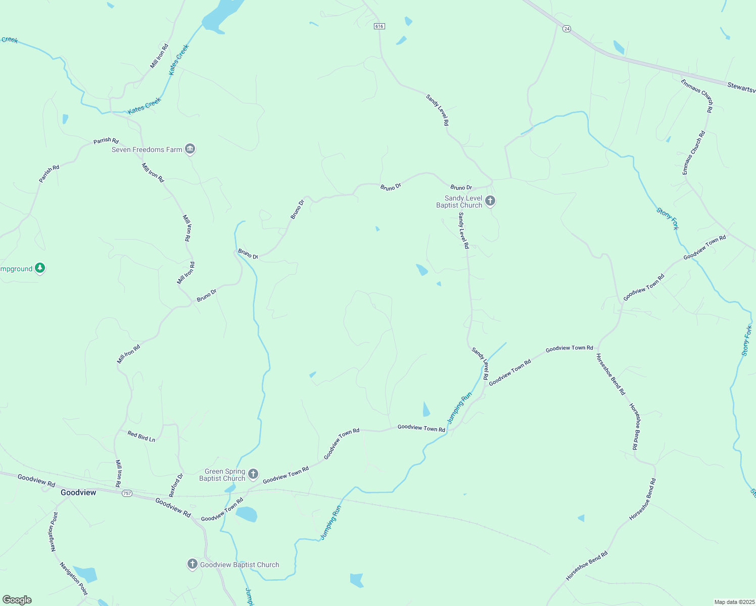 map of restaurants, bars, coffee shops, grocery stores, and more near Unnamed Road in Goodview