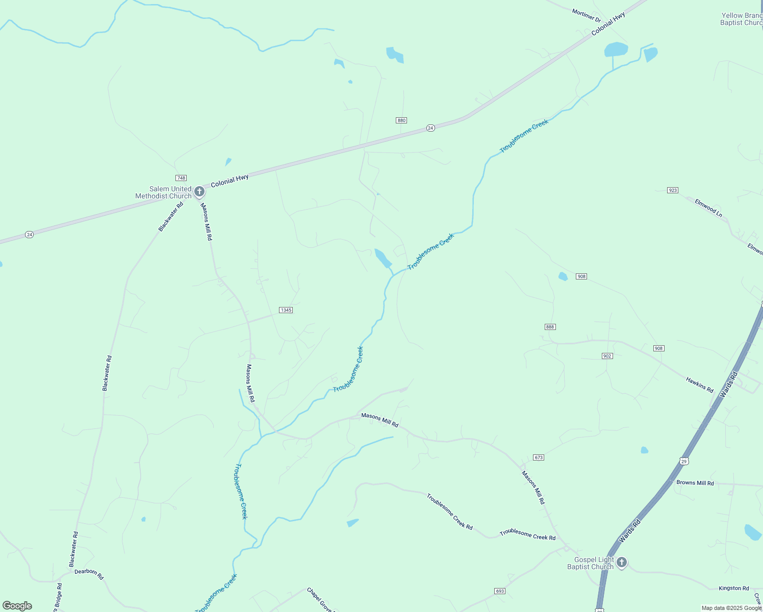 map of restaurants, bars, coffee shops, grocery stores, and more near 927 Two Bid Road in Evington