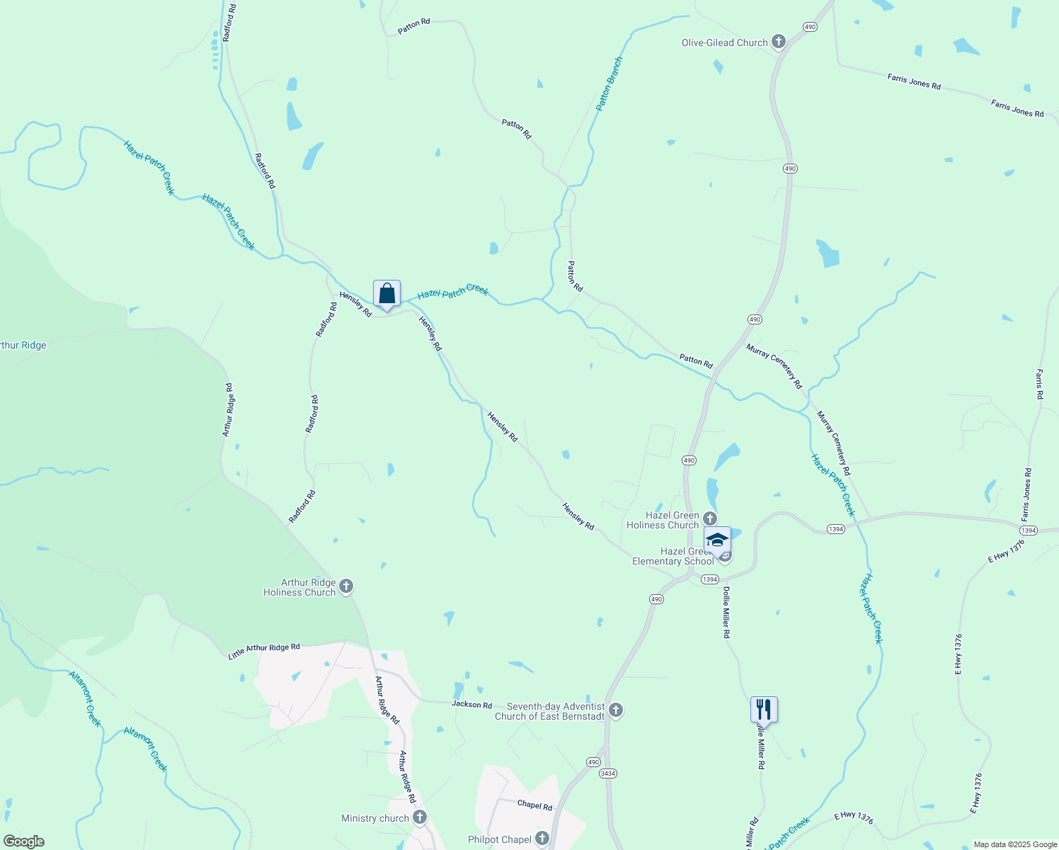 map of restaurants, bars, coffee shops, grocery stores, and more near 55 Little County Road in East Bernstadt