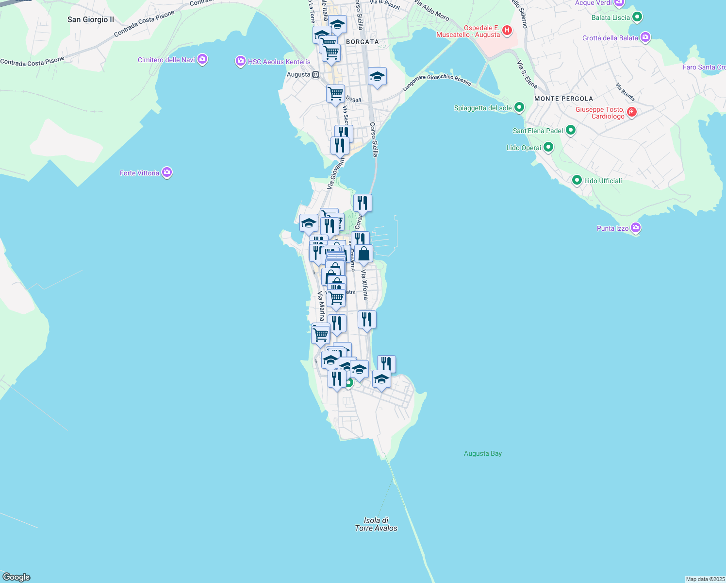 map of restaurants, bars, coffee shops, grocery stores, and more near 161 Via Epicarmo in Augusta