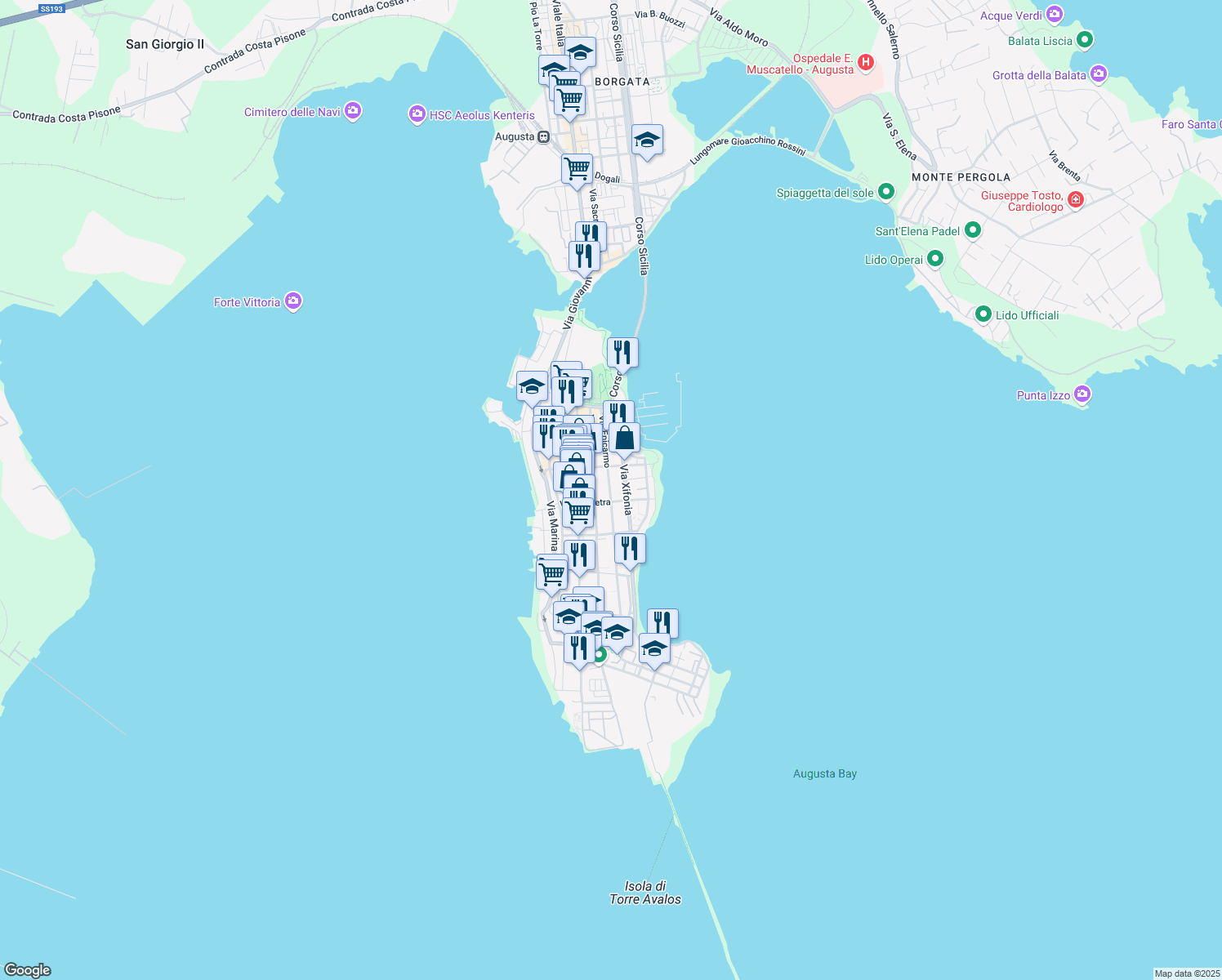 map of restaurants, bars, coffee shops, grocery stores, and more near 161 Via Epicarmo in Augusta