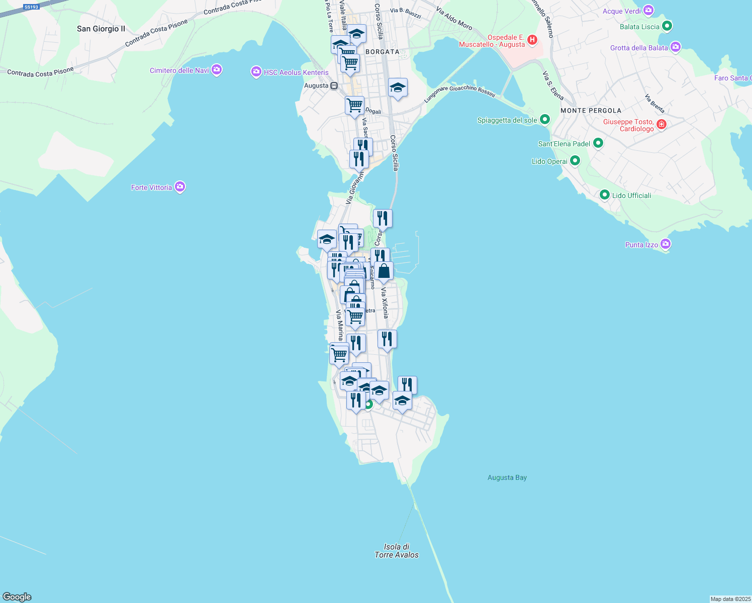 map of restaurants, bars, coffee shops, grocery stores, and more near 161 Via Epicarmo in Augusta