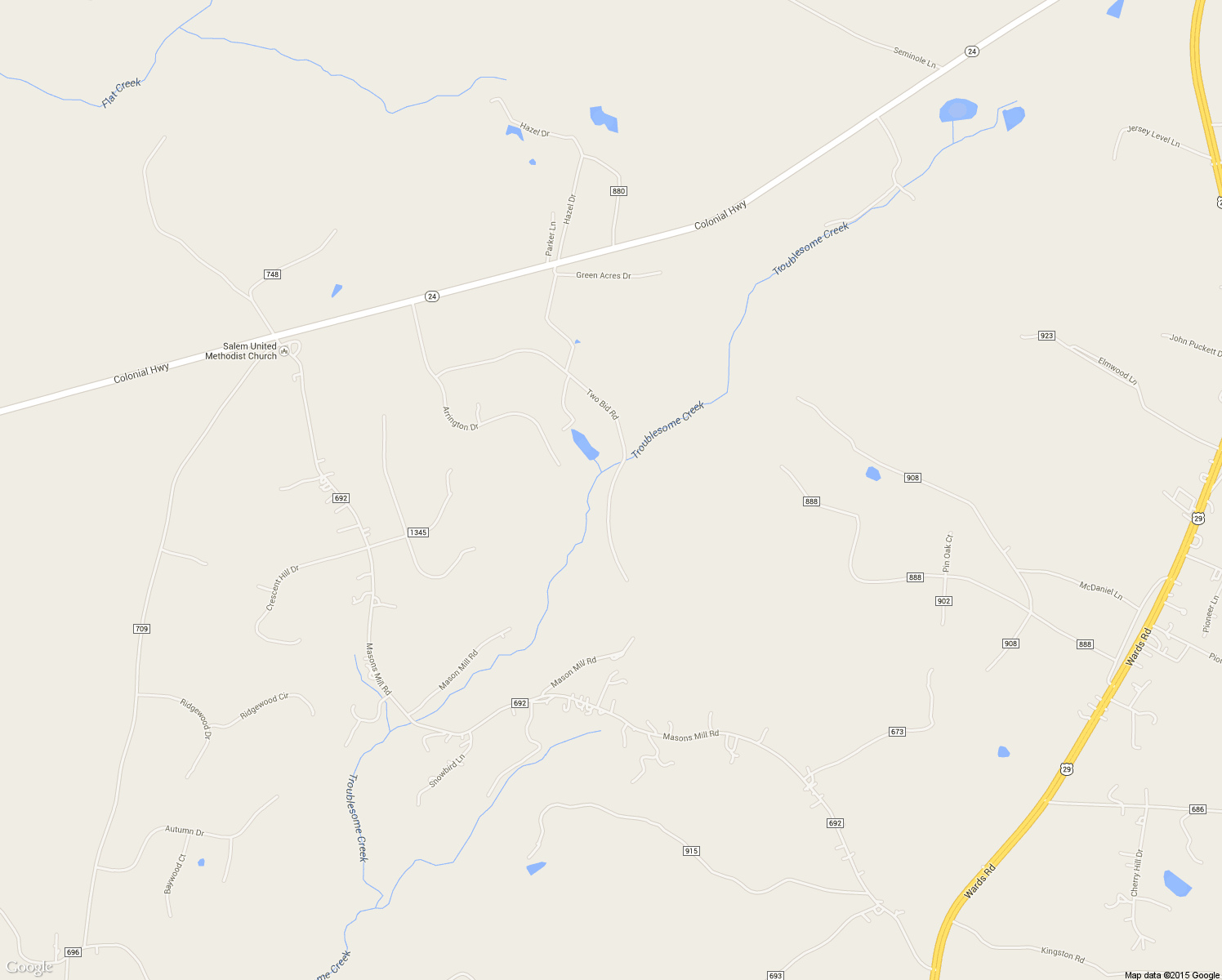 map of restaurants, bars, coffee shops, grocery stores, and more near Two Bid Road in Evington