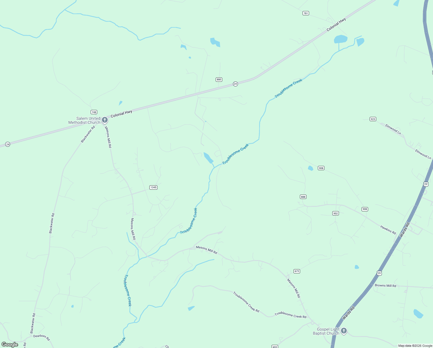 map of restaurants, bars, coffee shops, grocery stores, and more near Two Bid Rd in Evington