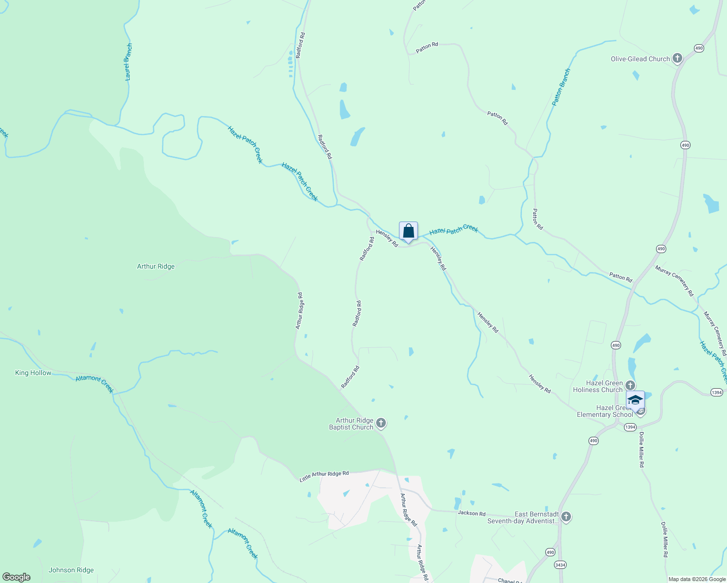 map of restaurants, bars, coffee shops, grocery stores, and more near 144-198 Radford Road in East Bernstadt