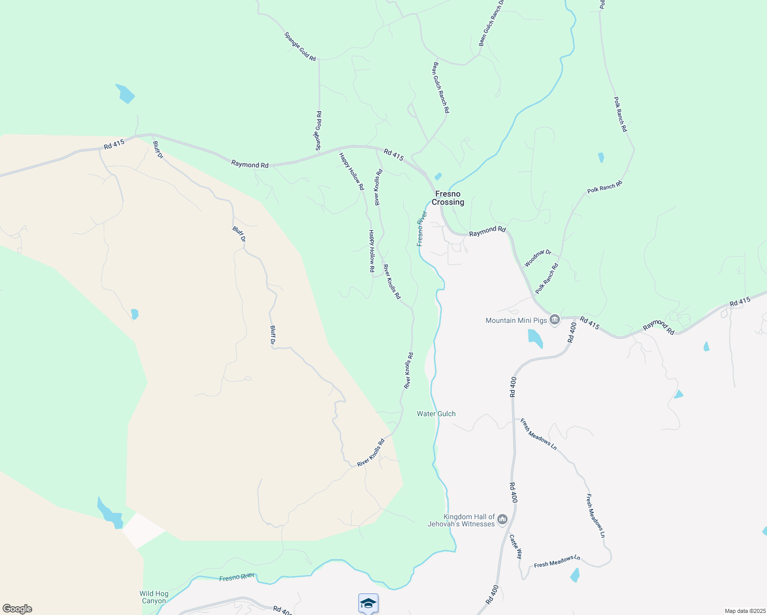 map of restaurants, bars, coffee shops, grocery stores, and more near 33160 River Knolls Road in Coarsegold