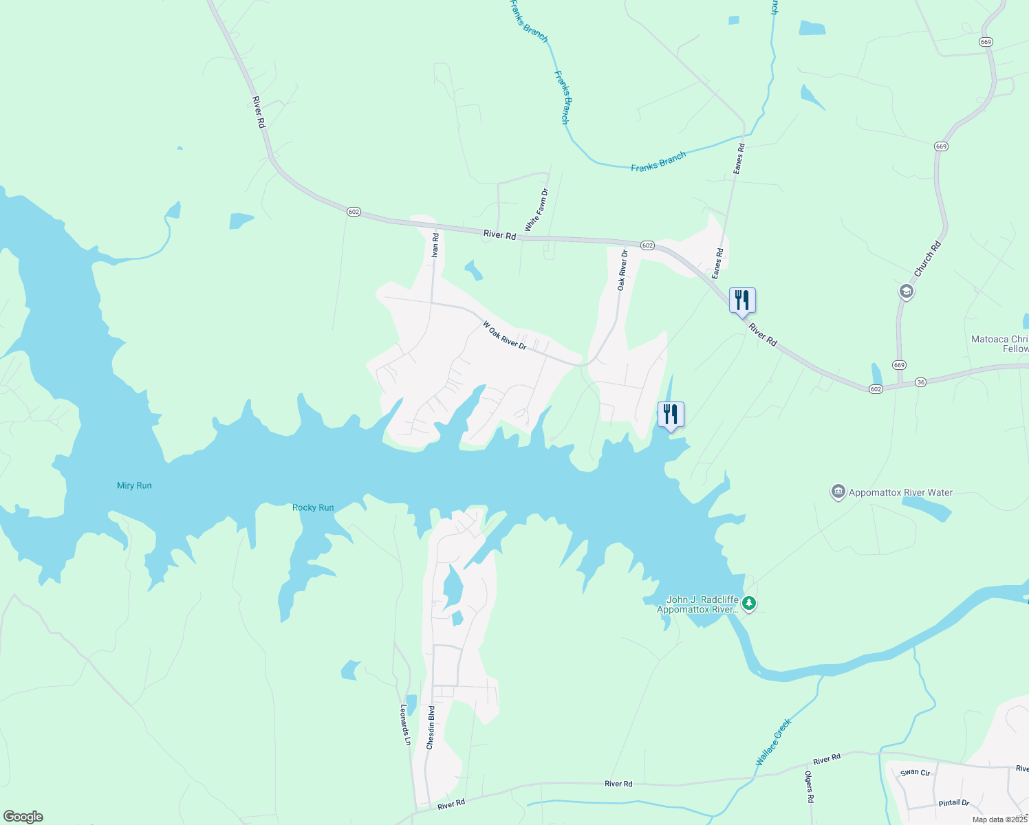map of restaurants, bars, coffee shops, grocery stores, and more near 20220 Eagle Cove Ct in Petersburg