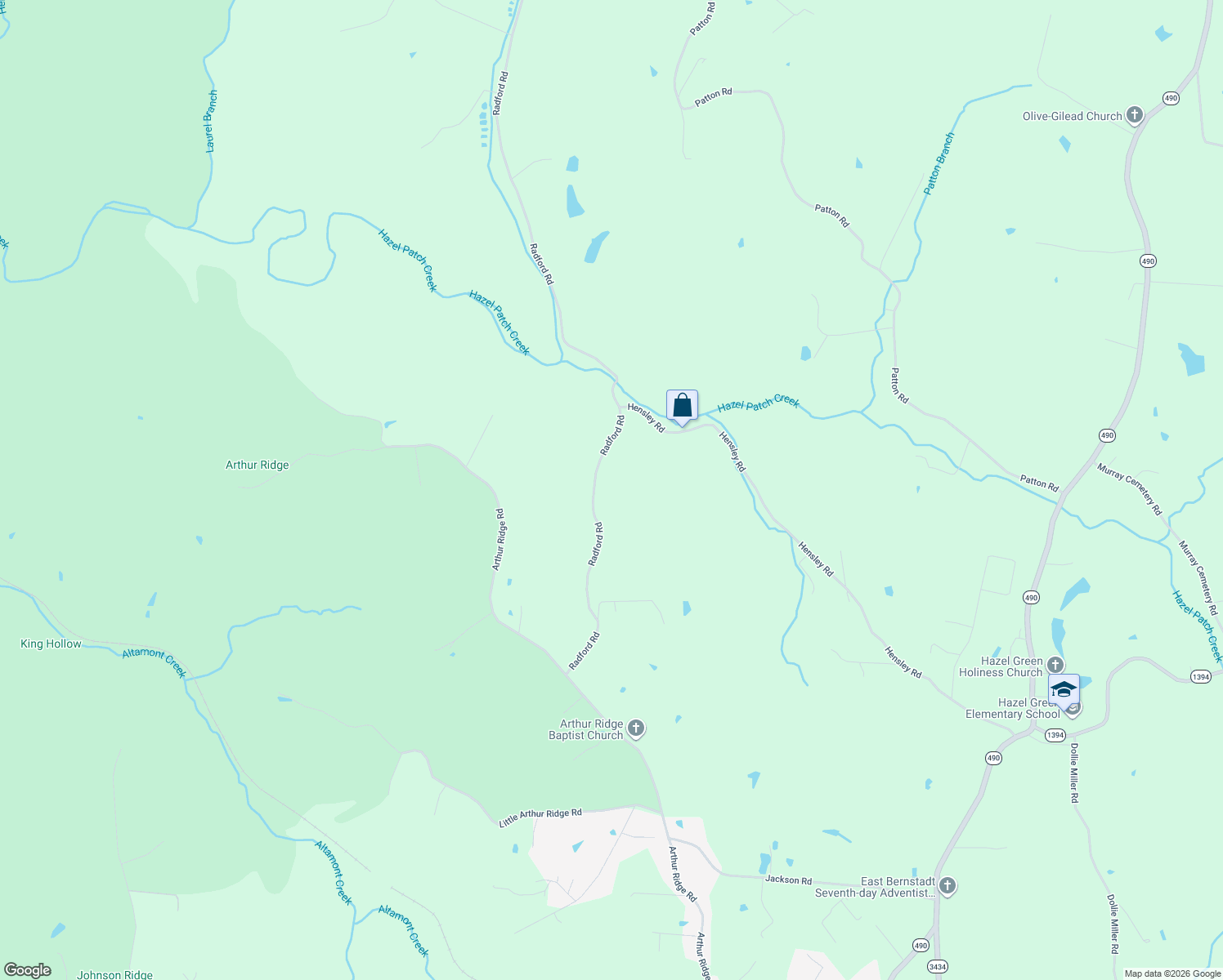 map of restaurants, bars, coffee shops, grocery stores, and more near 144-198 Radford Road in East Bernstadt