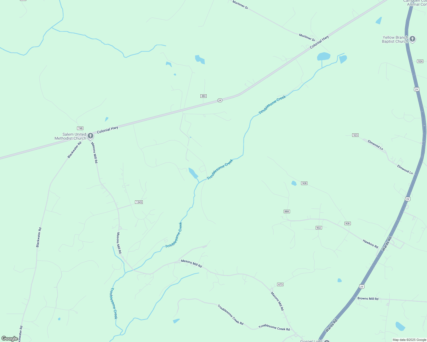 map of restaurants, bars, coffee shops, grocery stores, and more near 668 Two Bid Road in Evington