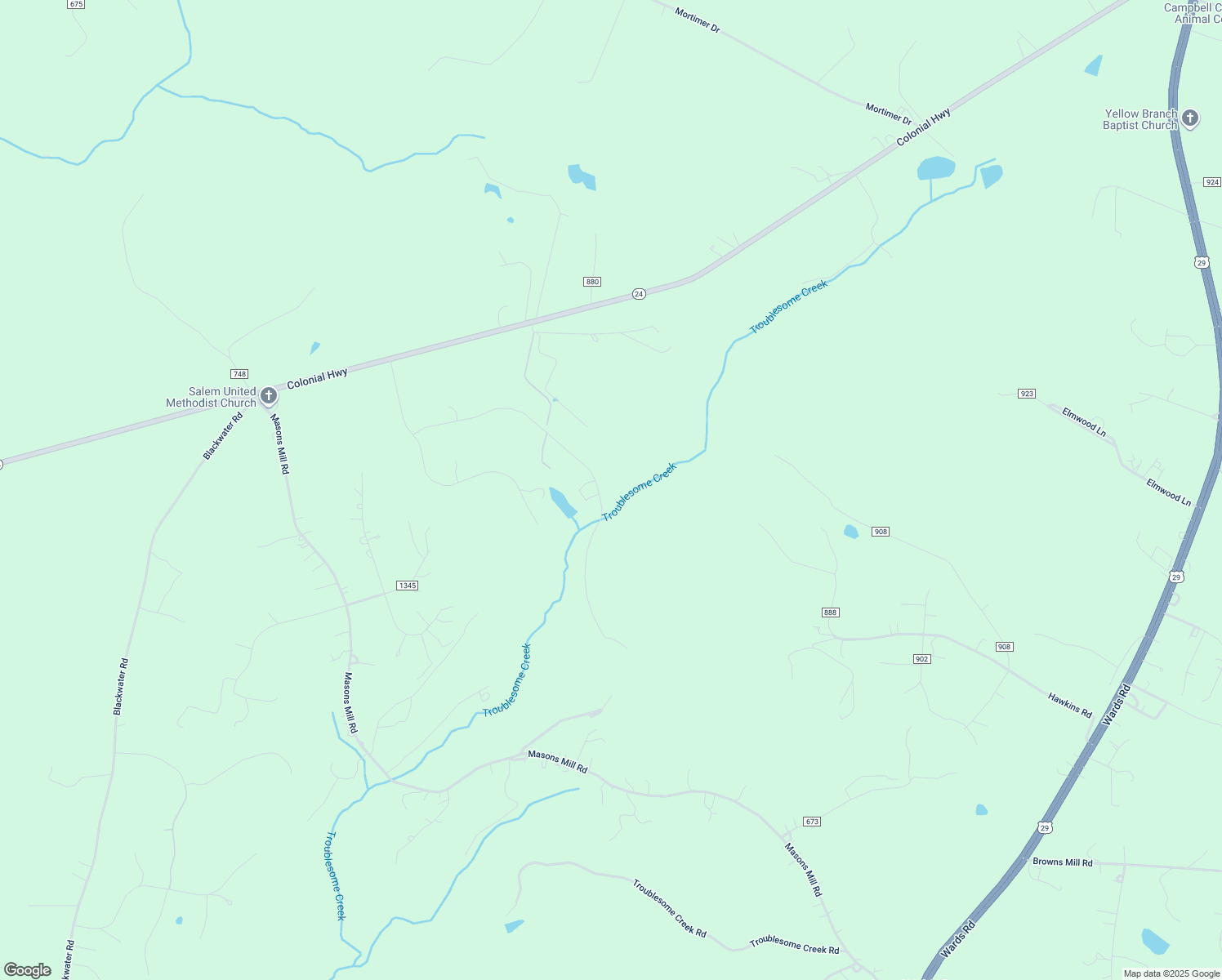 map of restaurants, bars, coffee shops, grocery stores, and more near 668 Two Bid Road in Evington