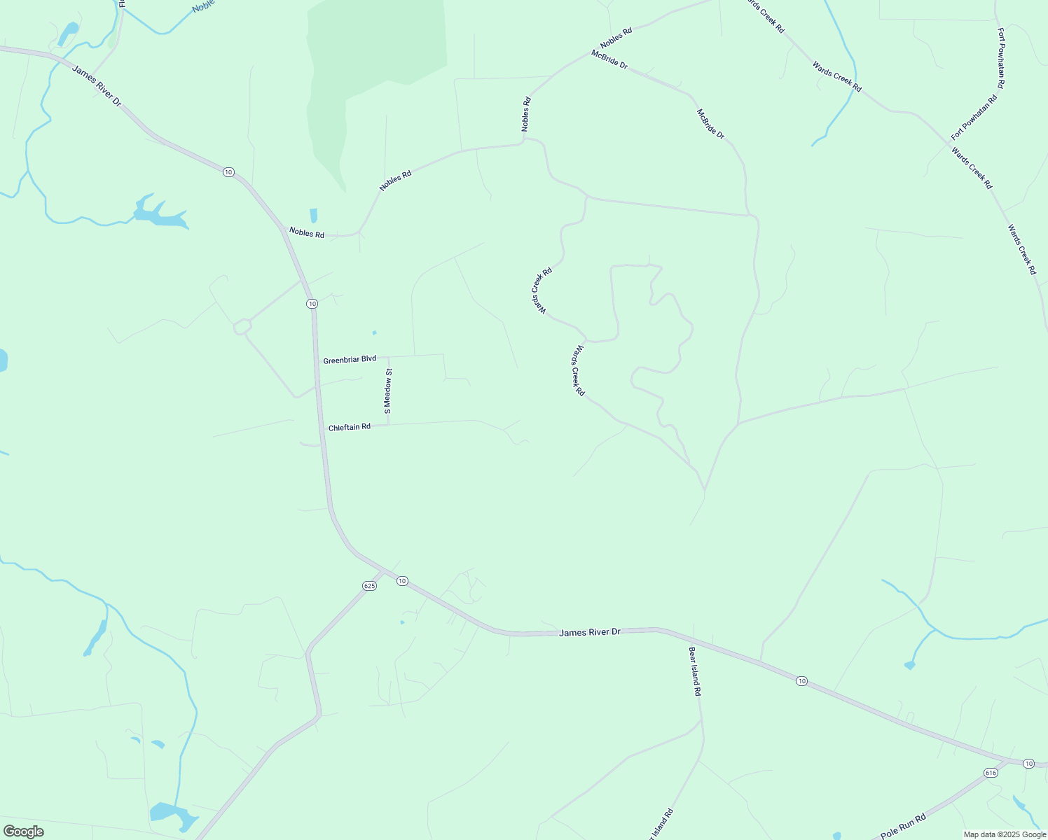 map of restaurants, bars, coffee shops, grocery stores, and more near 15910 Chieftain Road in Disputanta