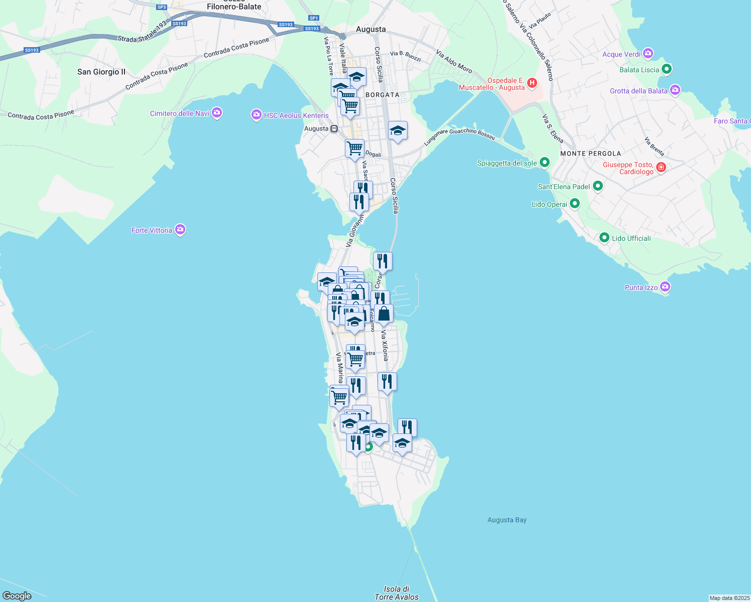 map of restaurants, bars, coffee shops, grocery stores, and more near 17 Via Carmine in Augusta