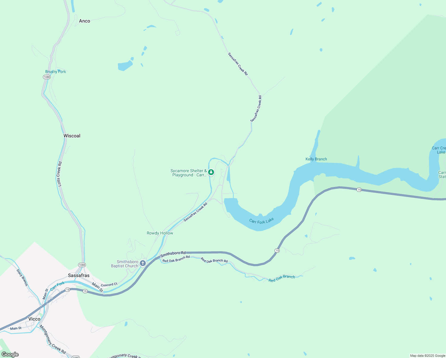 map of restaurants, bars, coffee shops, grocery stores, and more near Sassafras Creek Road in Sassafras