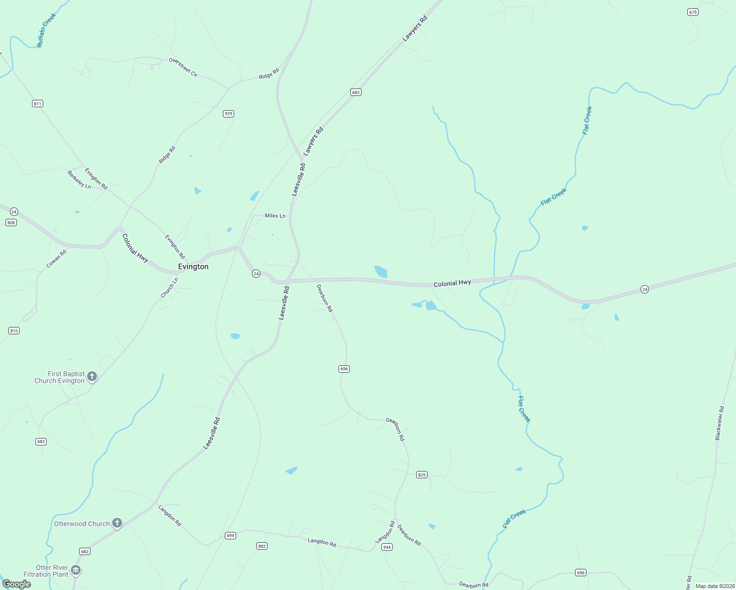 map of restaurants, bars, coffee shops, grocery stores, and more near 9492-9784 Colonial Highway in Evington