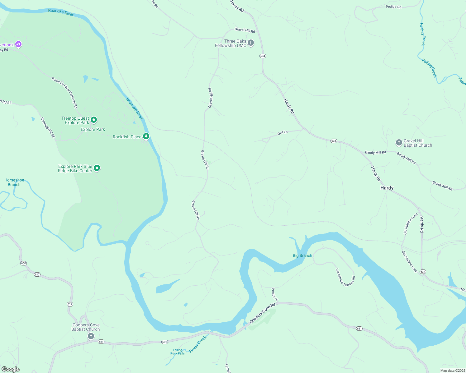 map of restaurants, bars, coffee shops, grocery stores, and more near 1214 Jones Road in Vinton