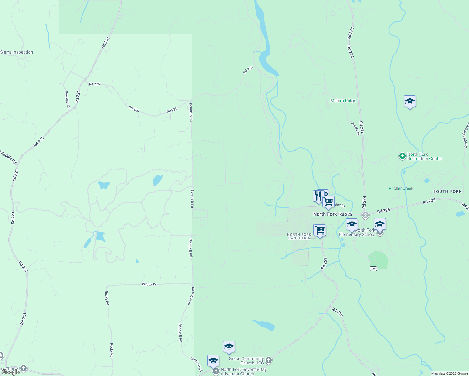 map of restaurants, bars, coffee shops, grocery stores, and more near 56374 Horn Road in North Fork