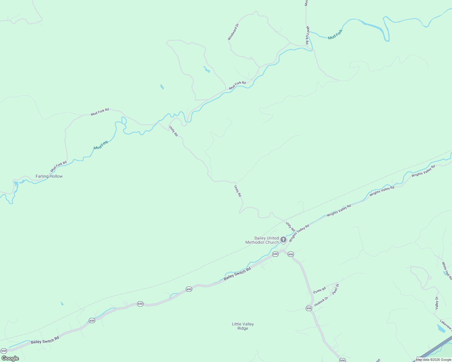 map of restaurants, bars, coffee shops, grocery stores, and more near Unity Road in Falls Mills