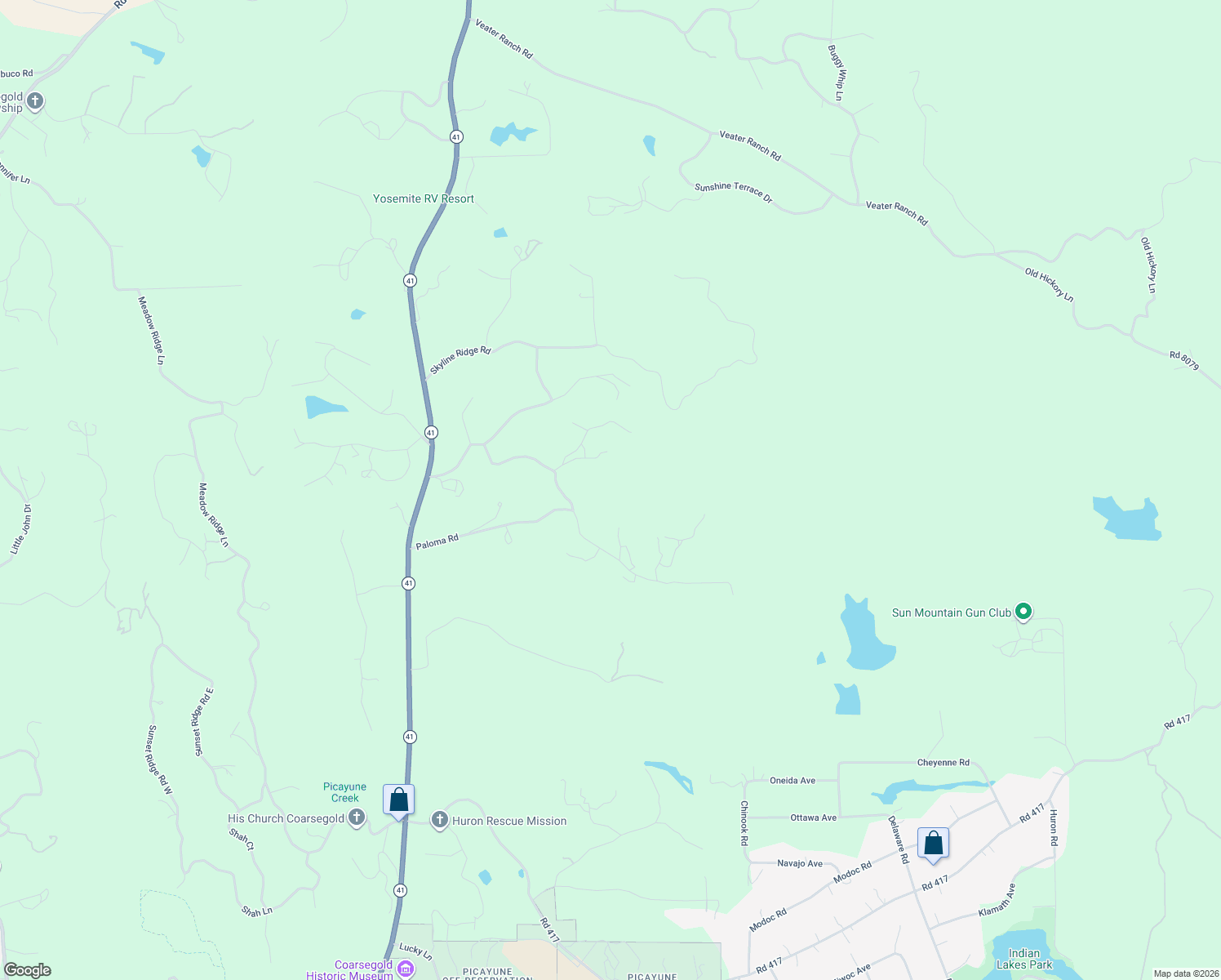 map of restaurants, bars, coffee shops, grocery stores, and more near 46537 Oonay Nation Road in Coarsegold