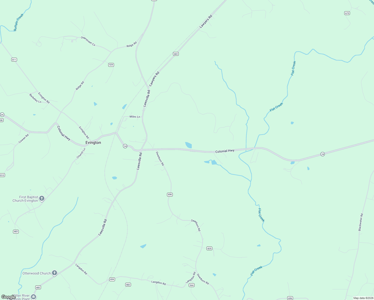 map of restaurants, bars, coffee shops, grocery stores, and more near 9492 Colonial Highway in Evington