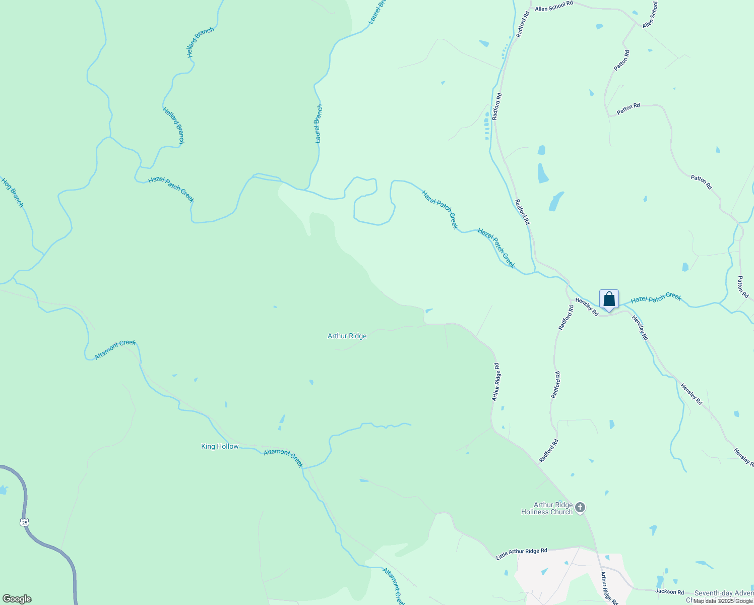 map of restaurants, bars, coffee shops, grocery stores, and more near 410 Four Oak Road in East Bernstadt