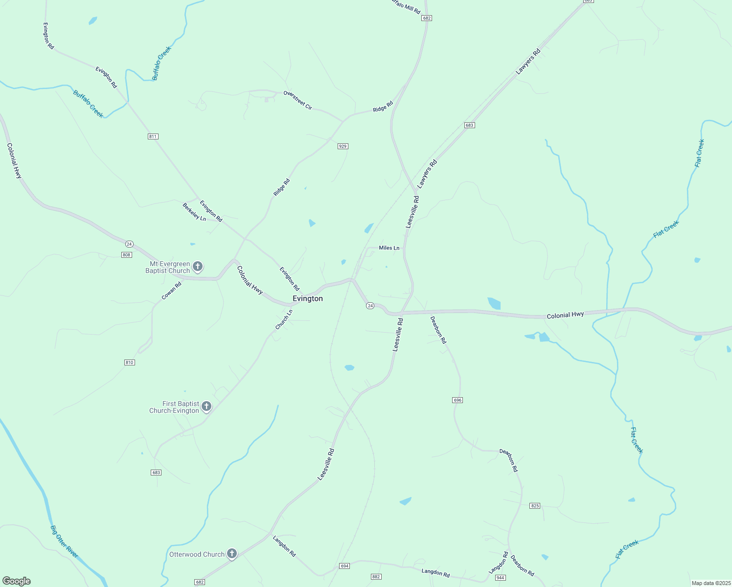 map of restaurants, bars, coffee shops, grocery stores, and more near 10145 Colonial Highway in Evington