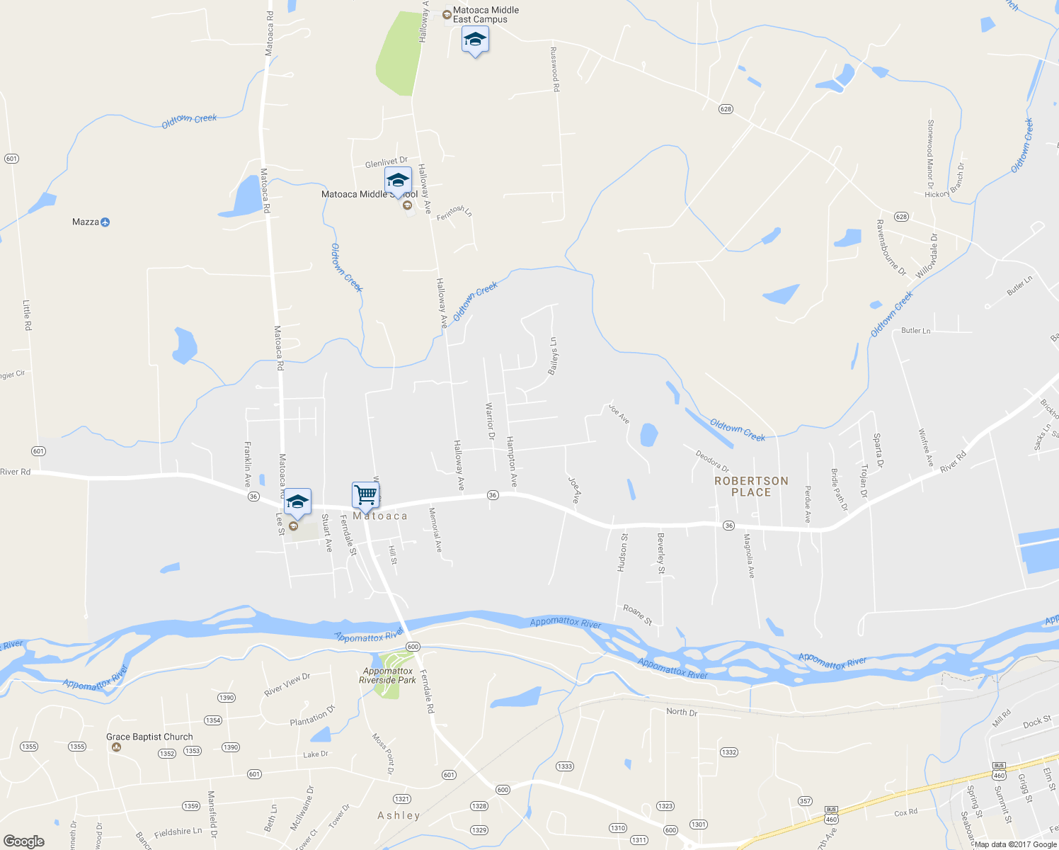 map of restaurants, bars, coffee shops, grocery stores, and more near 5743 Fox Hunt Trail in Petersburg