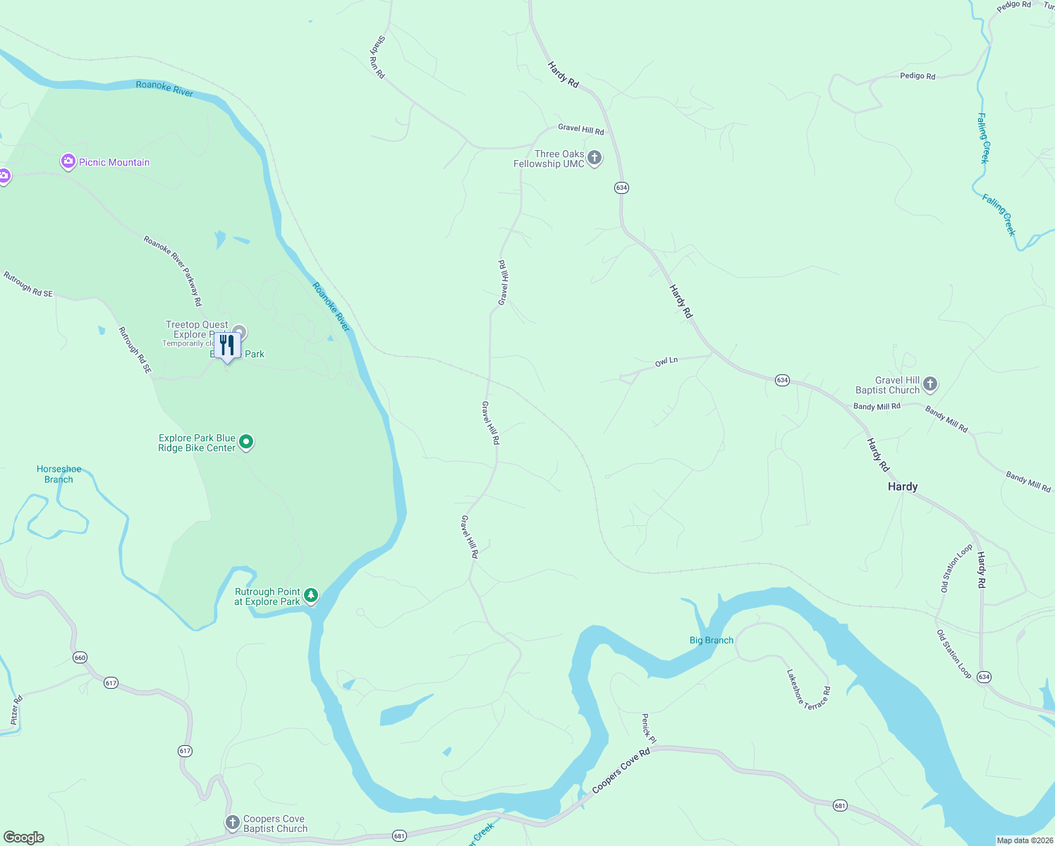 map of restaurants, bars, coffee shops, grocery stores, and more near 108 Mapleridge Court in Vinton
