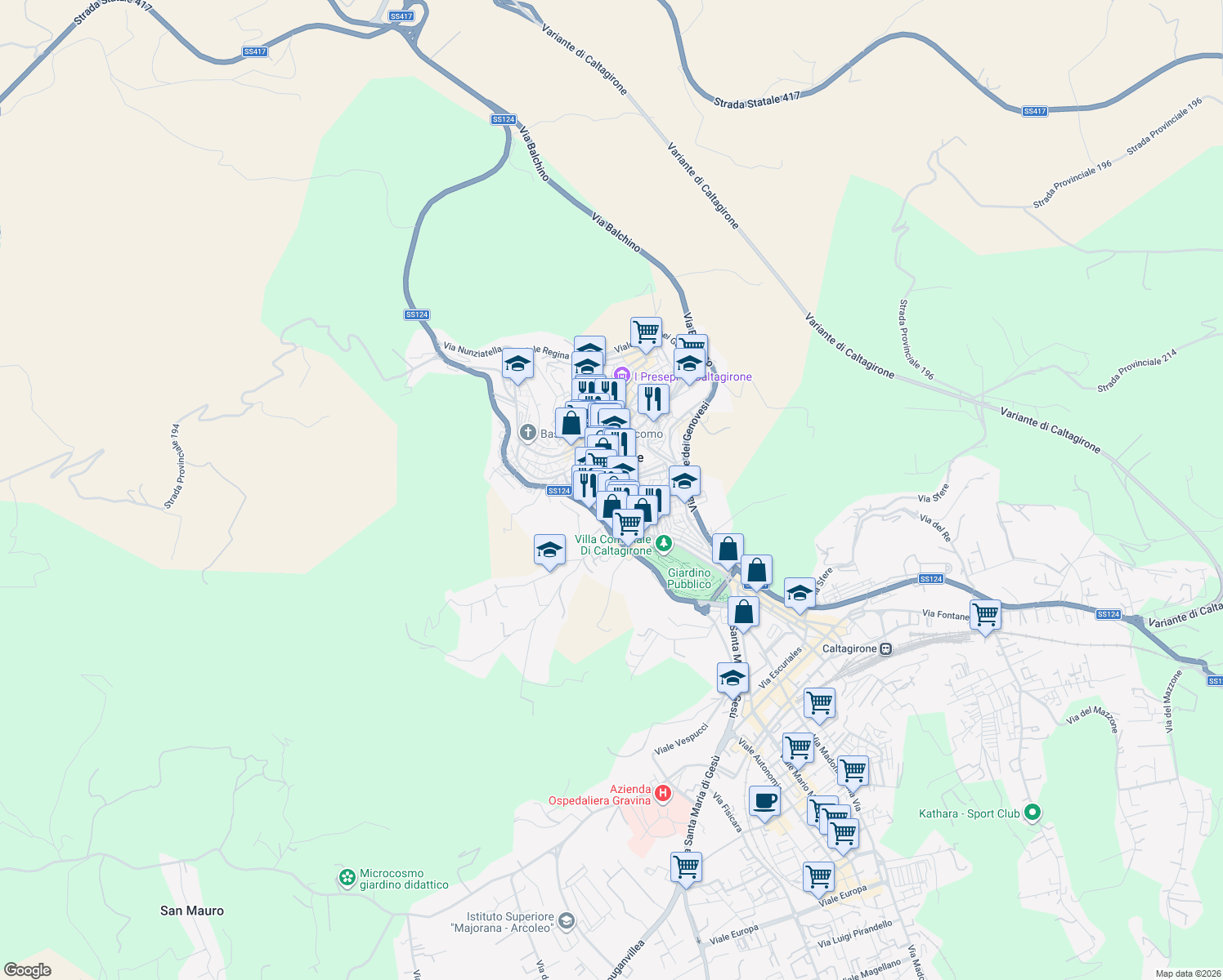 map of restaurants, bars, coffee shops, grocery stores, and more near 12 Ronco Sant'Antonio in Ferla