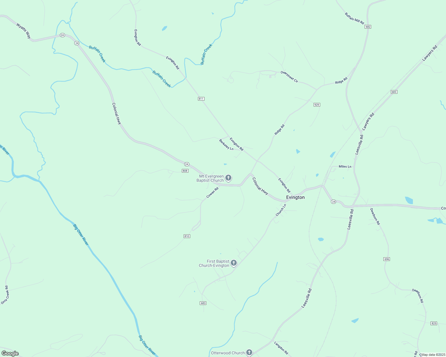 map of restaurants, bars, coffee shops, grocery stores, and more near 11211 Colonial Highway in Evington