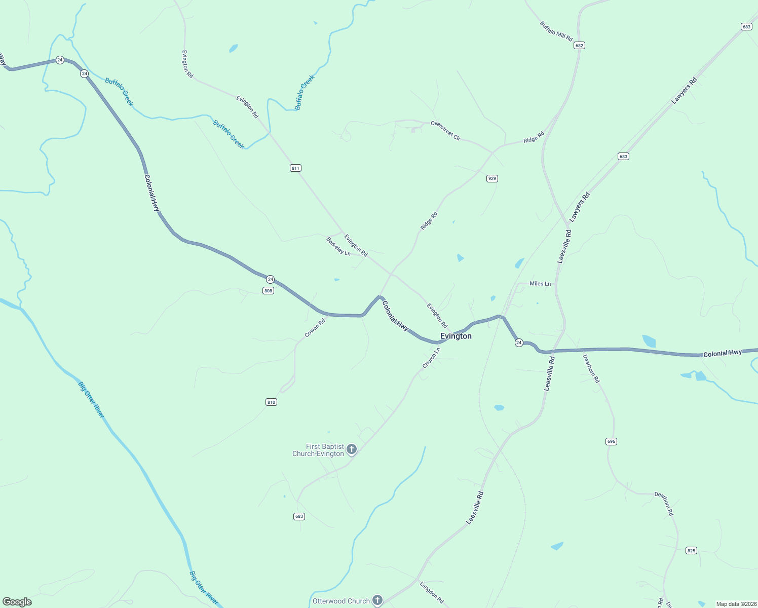 map of restaurants, bars, coffee shops, grocery stores, and more near 10972 Colonial Highway in Evington