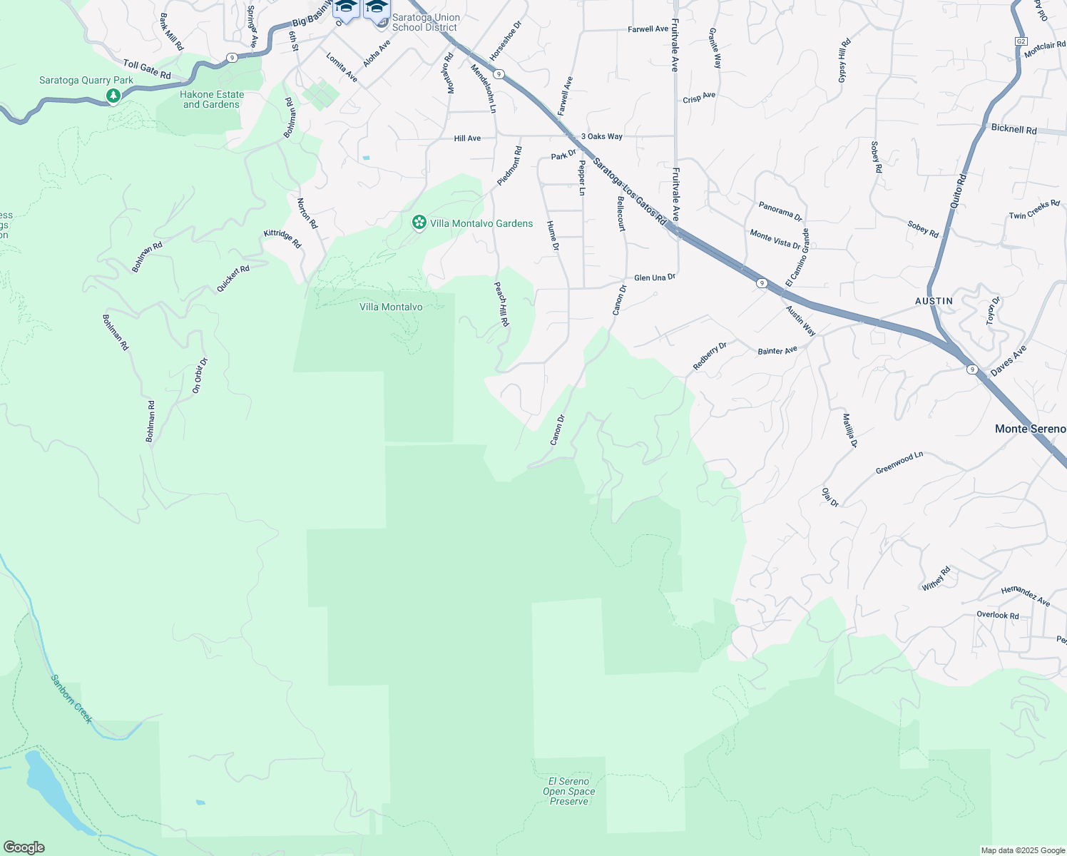 map of restaurants, bars, coffee shops, grocery stores, and more near 16000 Glen Una Drive in Los Gatos