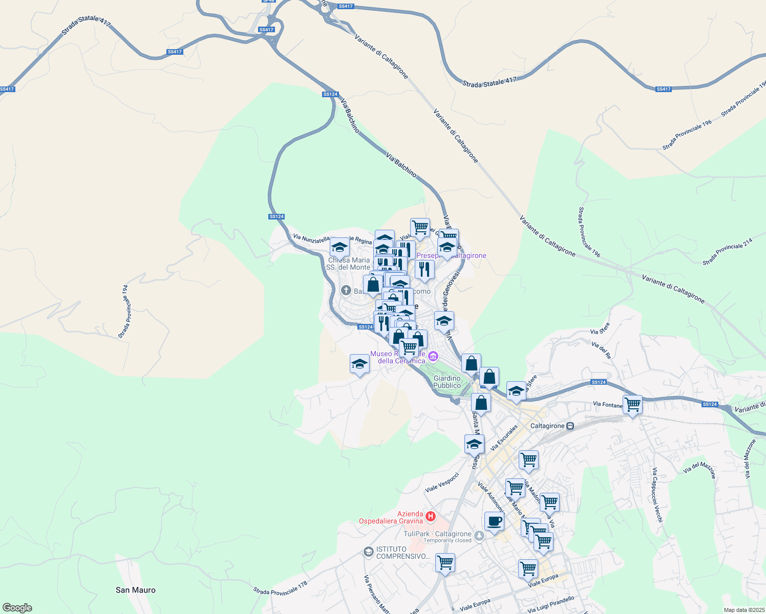 map of restaurants, bars, coffee shops, grocery stores, and more near in Caltagirone