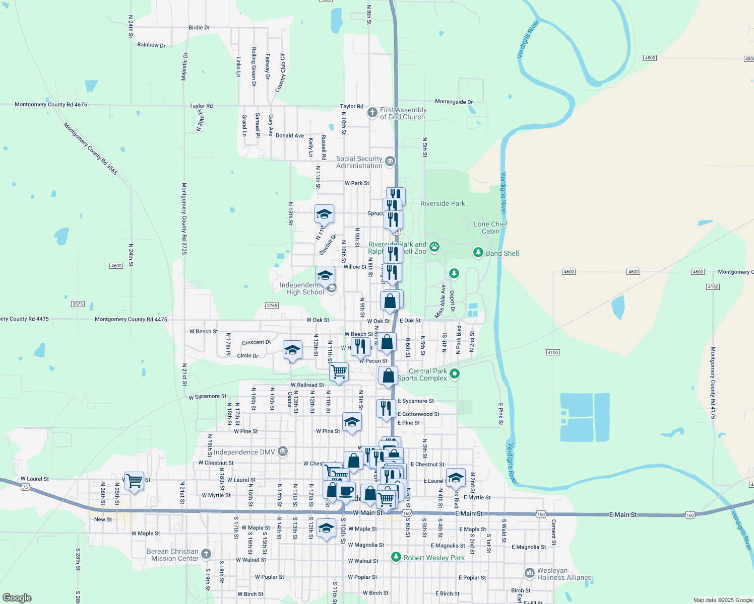 map of restaurants, bars, coffee shops, grocery stores, and more near 173 Cypress St in Independence