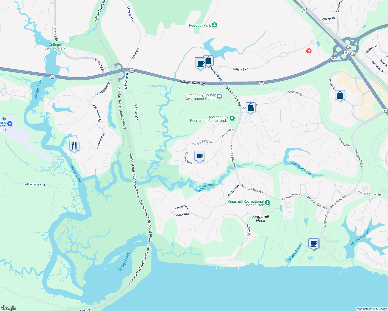 map of restaurants, bars, coffee shops, grocery stores, and more near 108 Gray's Deed in Williamsburg
