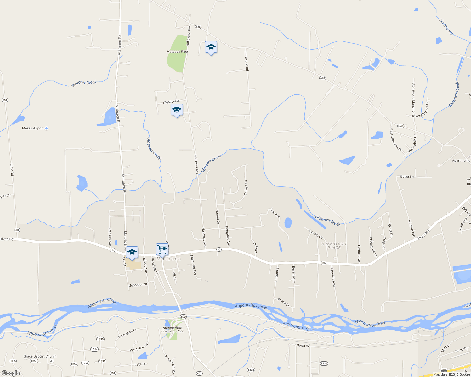 map of restaurants, bars, coffee shops, grocery stores, and more near 21148 Baileys Grove Drive in Petersburg