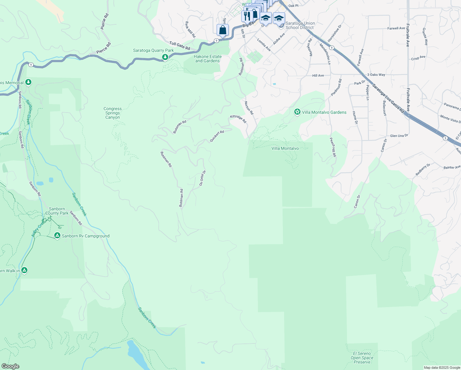 map of restaurants, bars, coffee shops, grocery stores, and more near in Saratoga