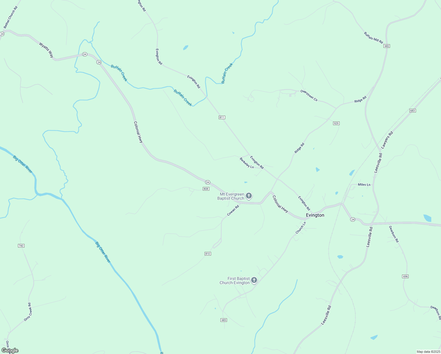 map of restaurants, bars, coffee shops, grocery stores, and more near 21 Berkeley Lane in Evington