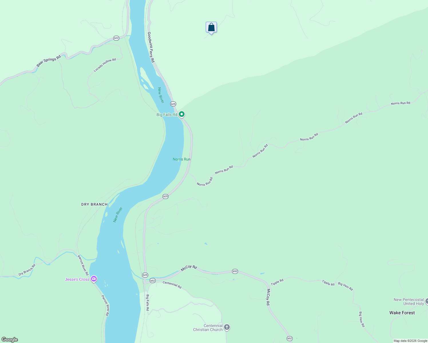 map of restaurants, bars, coffee shops, grocery stores, and more near 6200 Norris Run Road in Blacksburg