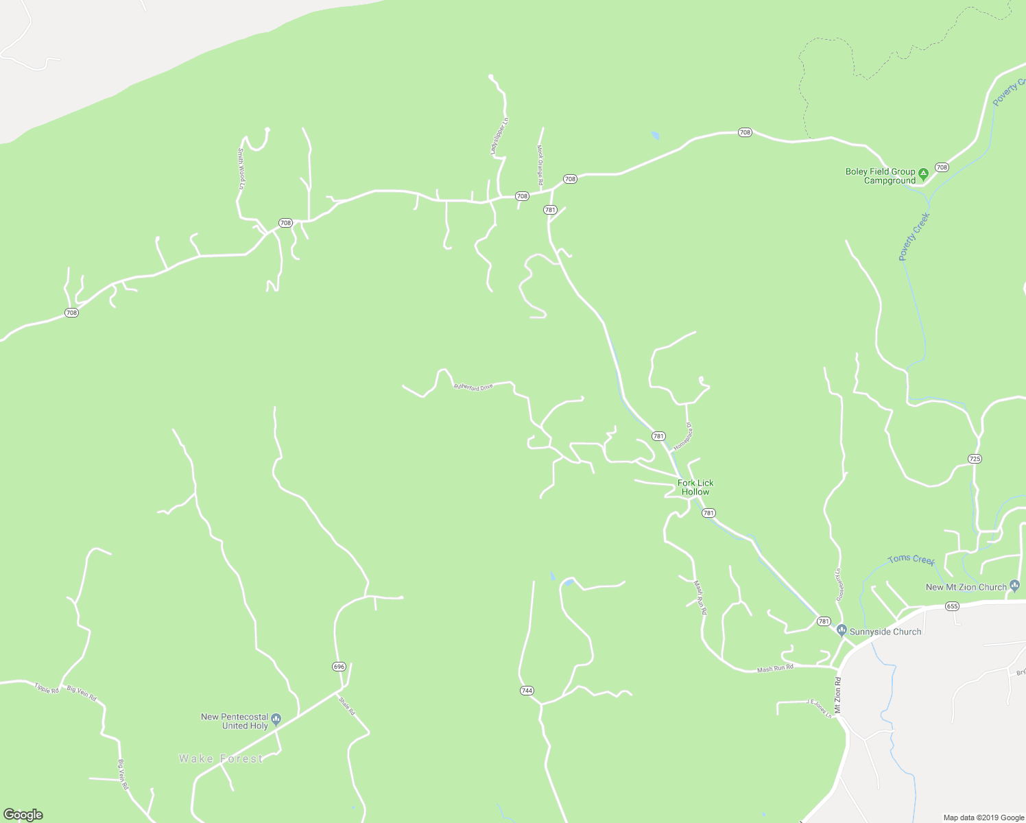 map of restaurants, bars, coffee shops, grocery stores, and more near 2755 Rutherford Drive in Blacksburg