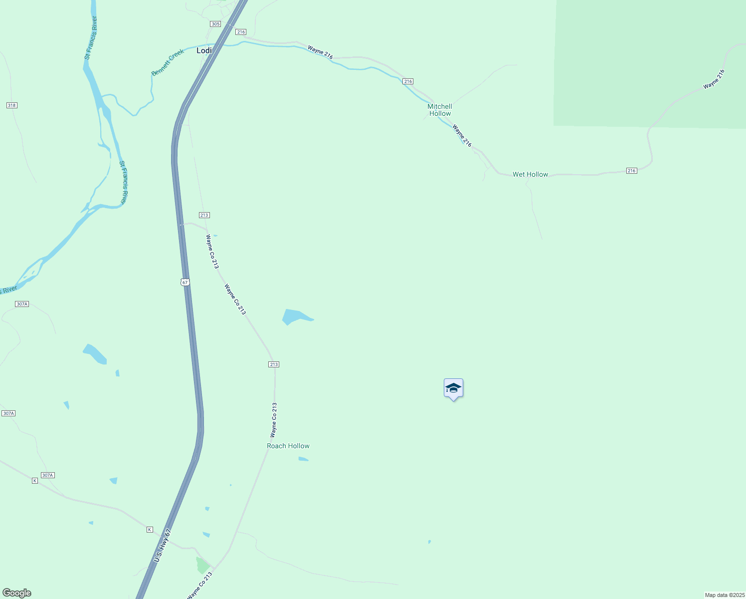 map of restaurants, bars, coffee shops, grocery stores, and more near Wayne County 213 in Silva