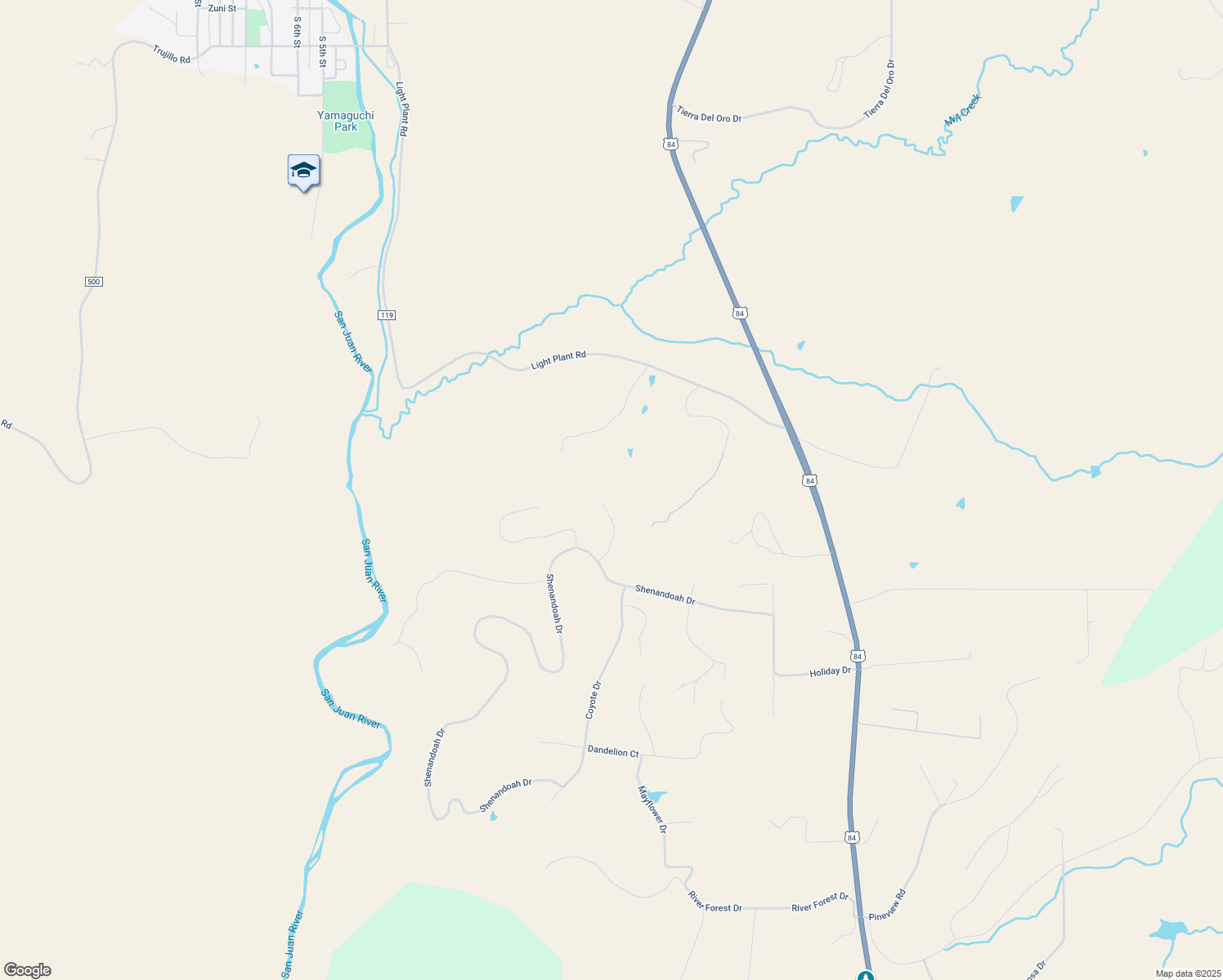 map of restaurants, bars, coffee shops, grocery stores, and more near 215 Night Hawk Court in Pagosa Springs