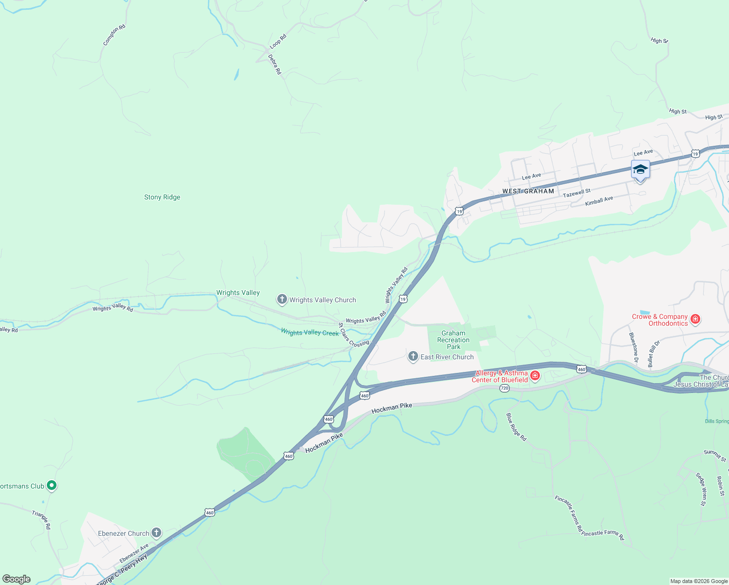 map of restaurants, bars, coffee shops, grocery stores, and more near 4197 Wrights Valley Road in Bluefield