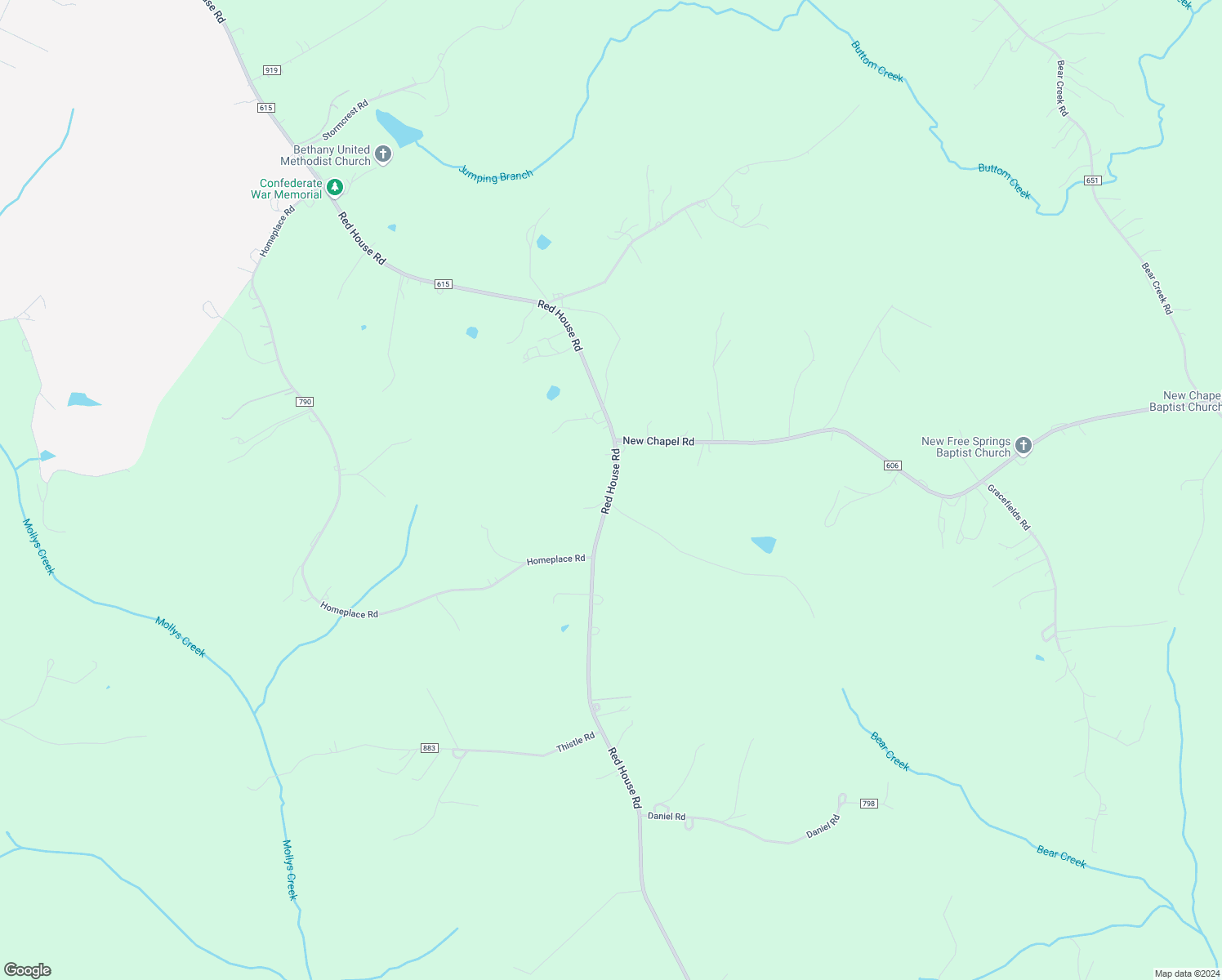 map of restaurants, bars, coffee shops, grocery stores, and more near Red House Road in Rustburg